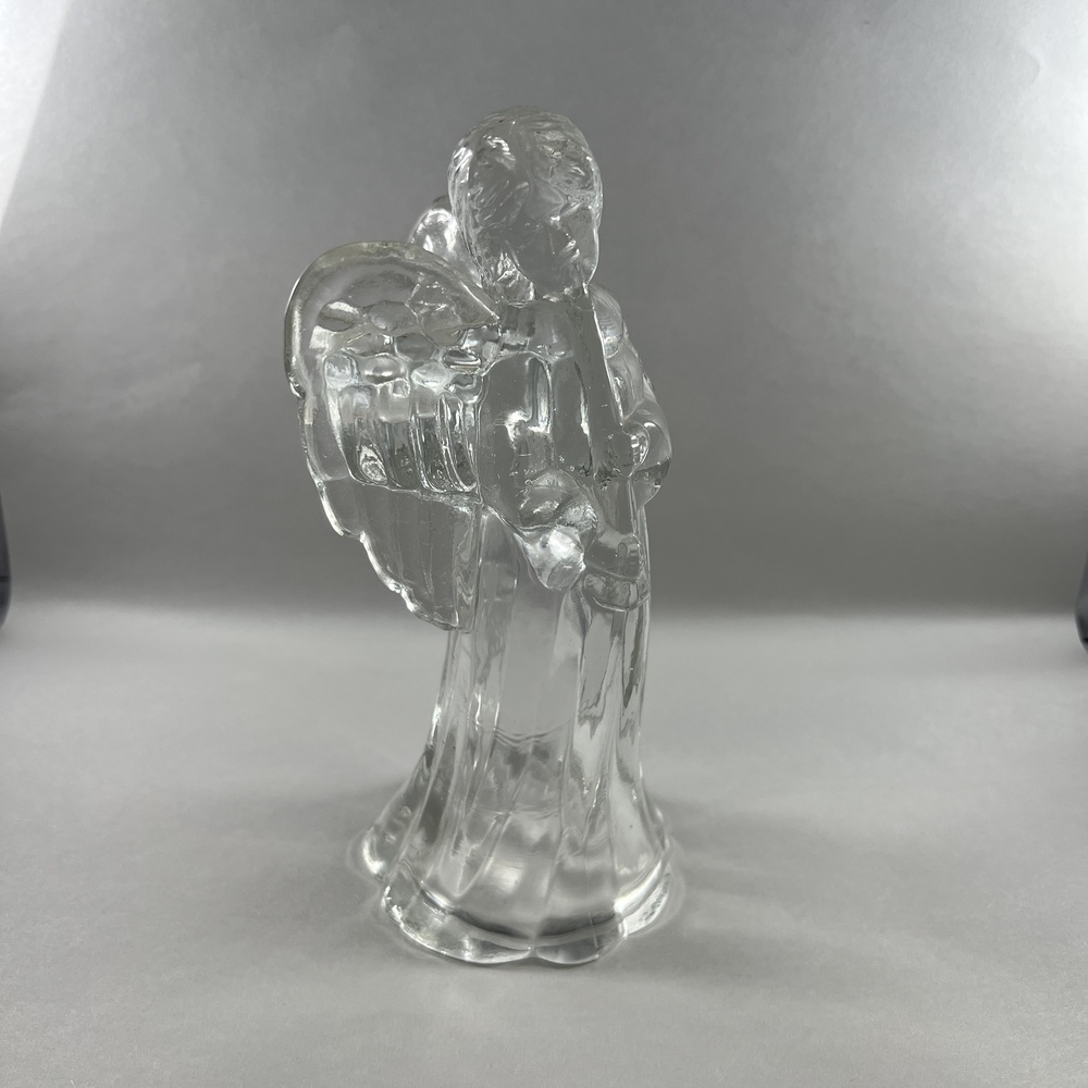 Vintage Christmas Angel Glass Taper Candle Holder Play The Trumpet Celestial - Picture 5 of 8